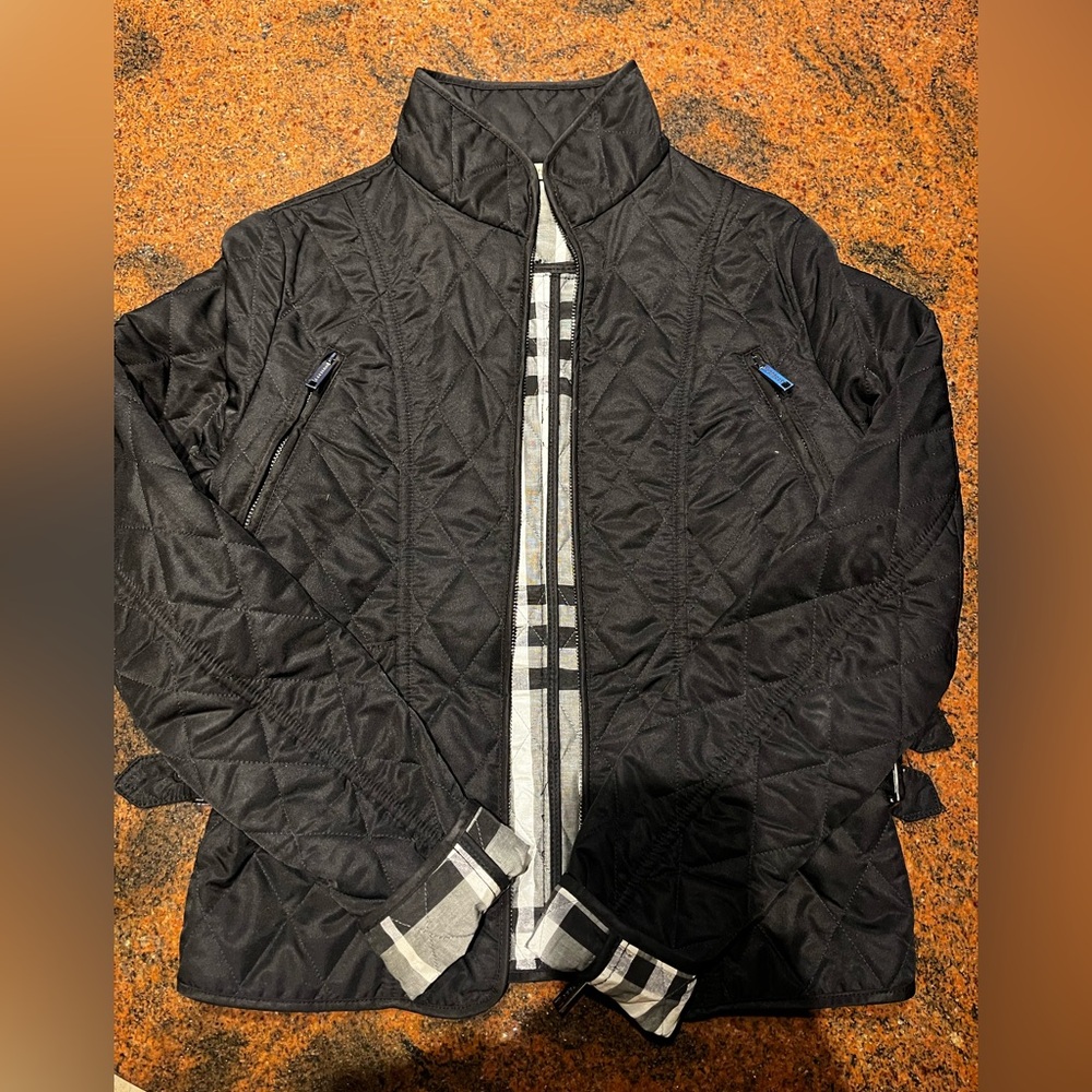 Beautiful BURBERRY LONDON Black quilted MOTO Jacket size XS
